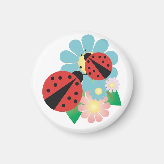 Aimant 2 coccinelles et fleurs (Devant)