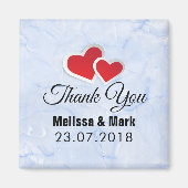 Aimant 2 Coeurs en papier rouge sur Mariage en marbre ble (Devant)