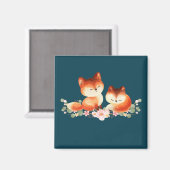 Aimant 2 mignons Petits Renards Rouges Aquarelle Design (Recto/Verso)