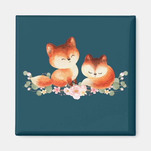 Aimant 2 mignons Petits Renards Rouges Aquarelle Design (Devant)