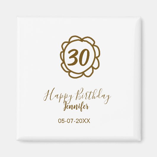 Aimant 30e anniversaire ajouter nom date année fleur d'or (Devant)