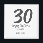 Aimant 30e anniversaire ajouter nom date année noir modèl<br><div class="desc">conception modifiable</div>