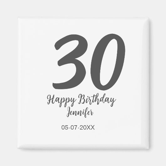 Aimant 30e anniversaire ajouter nom date année noir modèl (Devant)