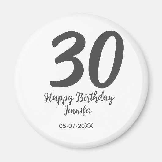 Aimant 30e anniversaire ajouter nom date année noir modèl (Devant)