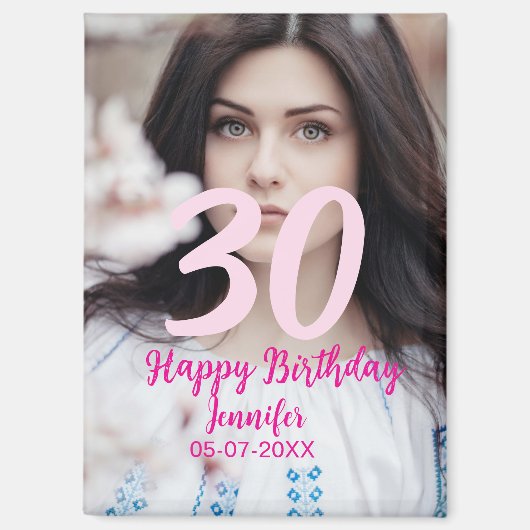 Aimant 30e anniversaire ajouter nom date année photo blan (Recto)