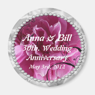 Aimant 30e anniversaire mariage Perles & Pink Floral Swi