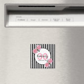 Aimant 30e anniversaire noir rayures rose florales nom (In Situ (Lave-vaisselle))