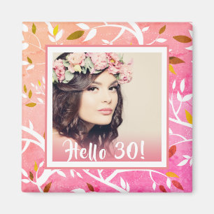 Aimant 30e anniversaire photo motif botanique rose