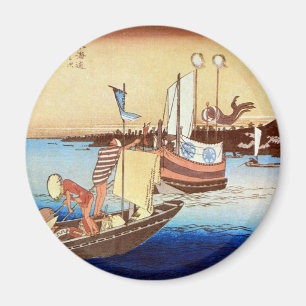 Aimant 32. 荒 井 宿, 重 Arai-juku, Hiroshige, Ukiyo-e,