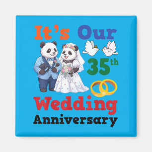 Aimant 35e anniversaire de mariage Panda Couples Ensemble