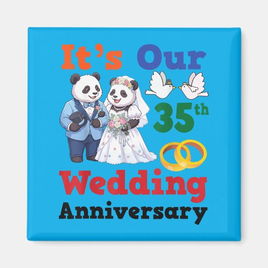 Aimant 35e anniversaire de mariage Panda Couples Ensemble (Devant)
