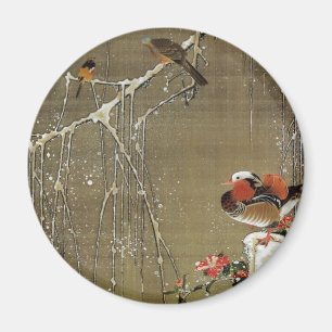 Aimant 3. 雪 中 鴛 鴦 図, 冲 Canard mandarin dans la neige, Jak