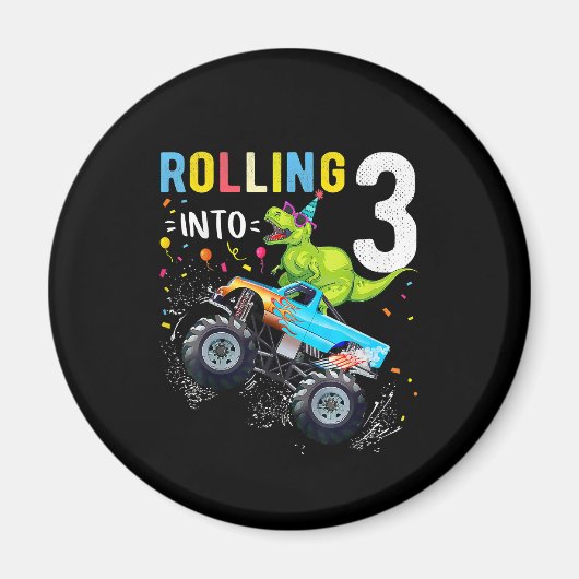 Aimant 3 ans Anniversaire Dinosaur Monster Famille de cam (Devant)