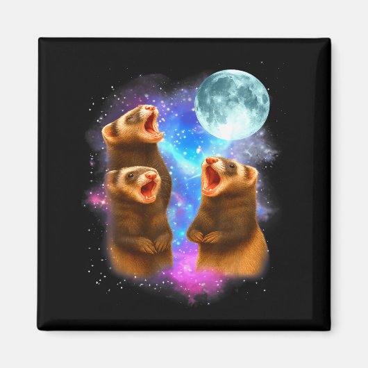 Aimant 3 Ferret Moon Howling Ferrets Funny For Men, Women (Devant)