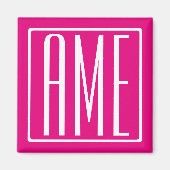 Aimant 3 Initiales Monogramme | Blanc sur rose chaud (Devant)