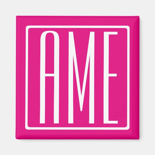 Aimant 3 Initiales Monogramme | Blanc sur rose chaud (Devant)