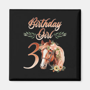 Aimant 3e anniversaire Fille équitation équitation 3 ans