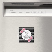 Aimant 40 fabuleux anniversaire noir rayures rose florale (In Situ (Lave-vaisselle))