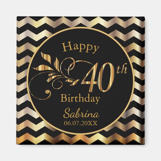 Aimant 40e anniversaire - Gold et Black Chevron (Devant)