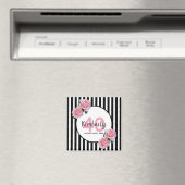 Aimant 40e anniversaire noir rayures rose florale classiq (In Situ (Lave-vaisselle))