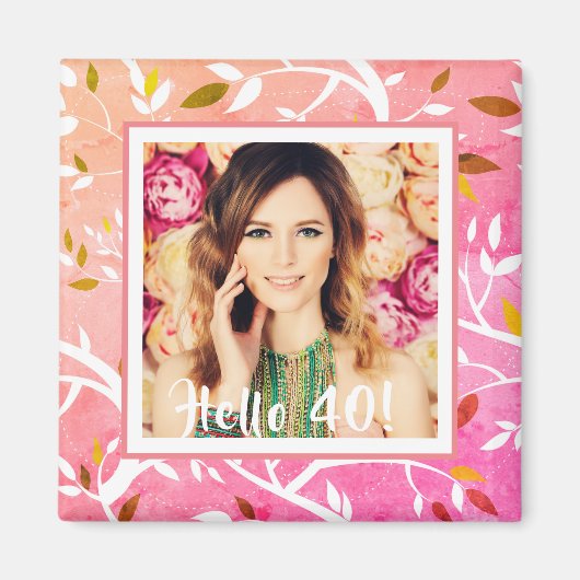 Aimant 40e anniversaire photo botanique rose (Devant)