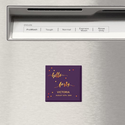 Aimant 40e anniversaire violet or bonjour 40 nom script (In Situ (Lave-vaisselle))