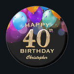 Aimant 40e fête d'anniversaire Ballons noirs et or<br><div class="desc">40e Anniversaire Noir et Or Ballons colorés et Magnet Confetti. Pour plus de personnalisation,  cliquez sur le bouton "Customiser" et utilisez notre outil de conception pour modifier ce modèle.</div>