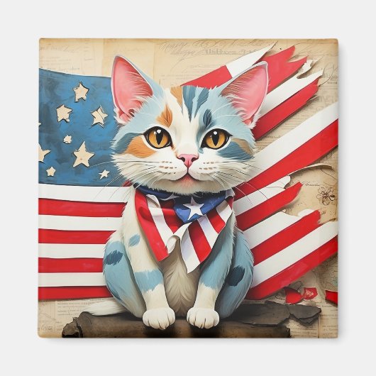 Aimant 4 juillet caricature patriotique kitty (Devant)