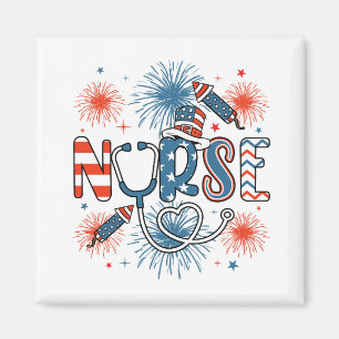 Aimant 4 juillet Carré de l'infirmière patriotique