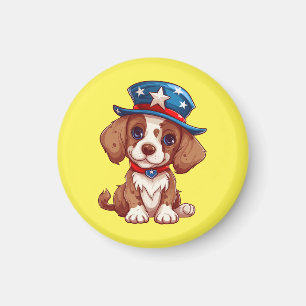 Aimant 4 juillet Chiot mignon avec Casquette américain-71