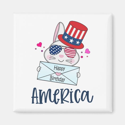 Aimant 4 juillet lapin avec les Etats-Unis Drapeau lunett (Devant)