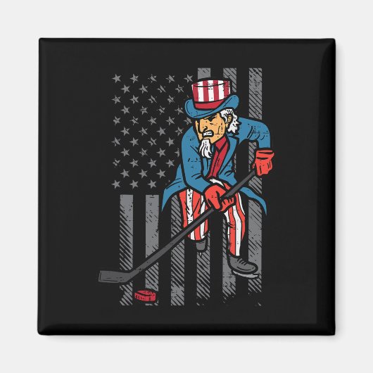 Aimant 4 juillet Uncle Sam Ice Hockey US Drapeau US Homme (Devant)