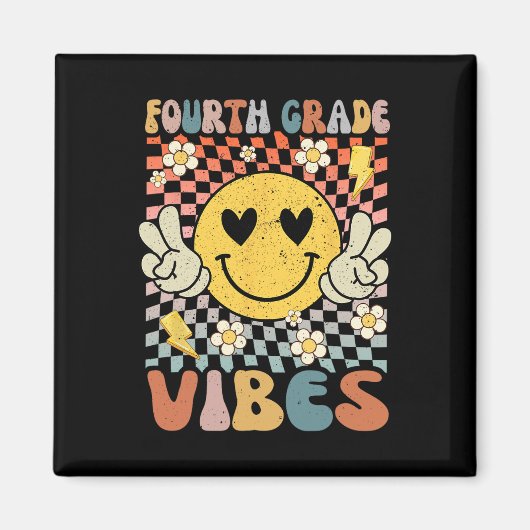 Aimant 4e année Vibes 4e année Retro Enseignant 1er jour (Devant)