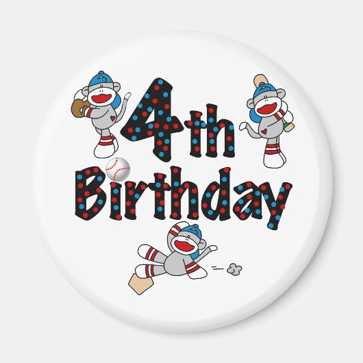 Aimant 4e anniversaire de baseball de singe de soq (Devant)