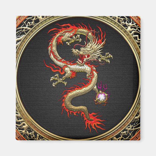 Aimant [500] Dragon chinois d'or Fucanglong (Devant)