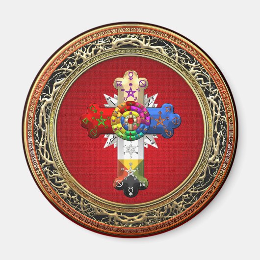 Aimant [500] Rosy Cross (Croix Rose) sur Red & Gold (Devant)