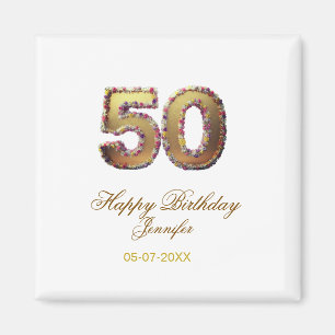 Aimant 50e anniversaire ajouter nom date année or floral