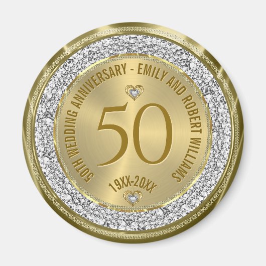 Aimant 50e anniversaire du Mariage Diamants blancs d'or (Devant)