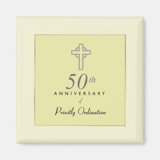 Aimant 50e anniversaire du prêtre avec croix bossée (Devant)