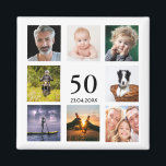 Aimant 50e anniversaire fête photo collage mec<br><div class="desc">Un aimant pour une fête de 50ème anniversaire pour un type, célébrant sa vie avec un collage de 8 de vos propres photos. Modèles pour l'âge de 50 ans et une date. Date de naissance ou date de la fête. Lettres de couleur noire. Fond blanc. Parfait comme une faveur de...</div>