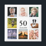 Aimant 50e anniversaire fête photo collage mec<br><div class="desc">Un aimant pour une fête de 50ème anniversaire pour un type, célébrant sa vie avec un collage de 8 de vos propres photos. Modèles pour l'âge de 50 ans et une date. Date de naissance ou date de la fête. Lettres de couleur noire. Fond blanc. Parfait comme une faveur de...</div>
