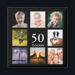 Aimant 50e anniversaire fête photo collage mec noir<br><div class="desc">Un aimant pour une fête de 50ème anniversaire pour un type, célébrant sa vie avec un collage de 8 de vos propres photos. Modèles pour l'âge de 50 ans et une date. Date de naissance ou date de la fête. Lettres de couleur blanche. Arrière - plan noir. Parfait comme une...</div>