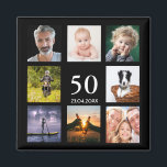 Aimant 50e anniversaire fête photo collage mec noir<br><div class="desc">Un aimant pour une fête de 50ème anniversaire pour un type, célébrant sa vie avec un collage de 8 de vos propres photos. Modèles pour l'âge de 50 ans et une date. Date de naissance ou date de la fête. Lettres de couleur blanche. Arrière - plan noir. Parfait comme une...</div>