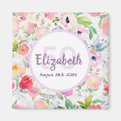Aimant 50e anniversaire fleur romantique aquarelle rose (Devant)