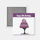 Aimant 50e Anniversaire - Gâteau Designer Violet (Recto/Verso)