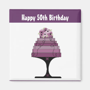 Aimant 50e Anniversaire - Gâteau Designer Violet