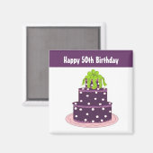 Aimant 50e Anniversaire - Gâteau Violet à Points Blancs (Recto/Verso)