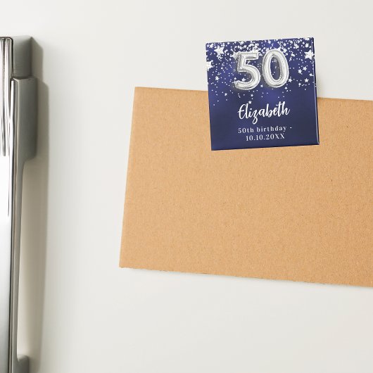 Aimant 50e anniversaire marine bleu argent étoiles