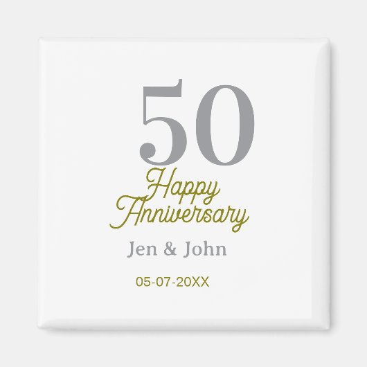Aimant 50e anniversaire nom date argent or date (Devant)