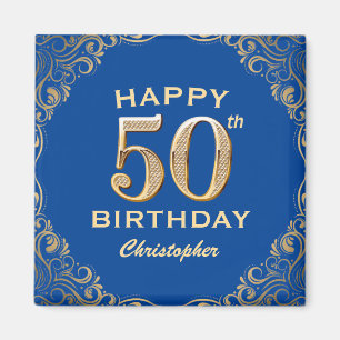 Aimant 50e anniversaire Parties scintillant bleue et or c